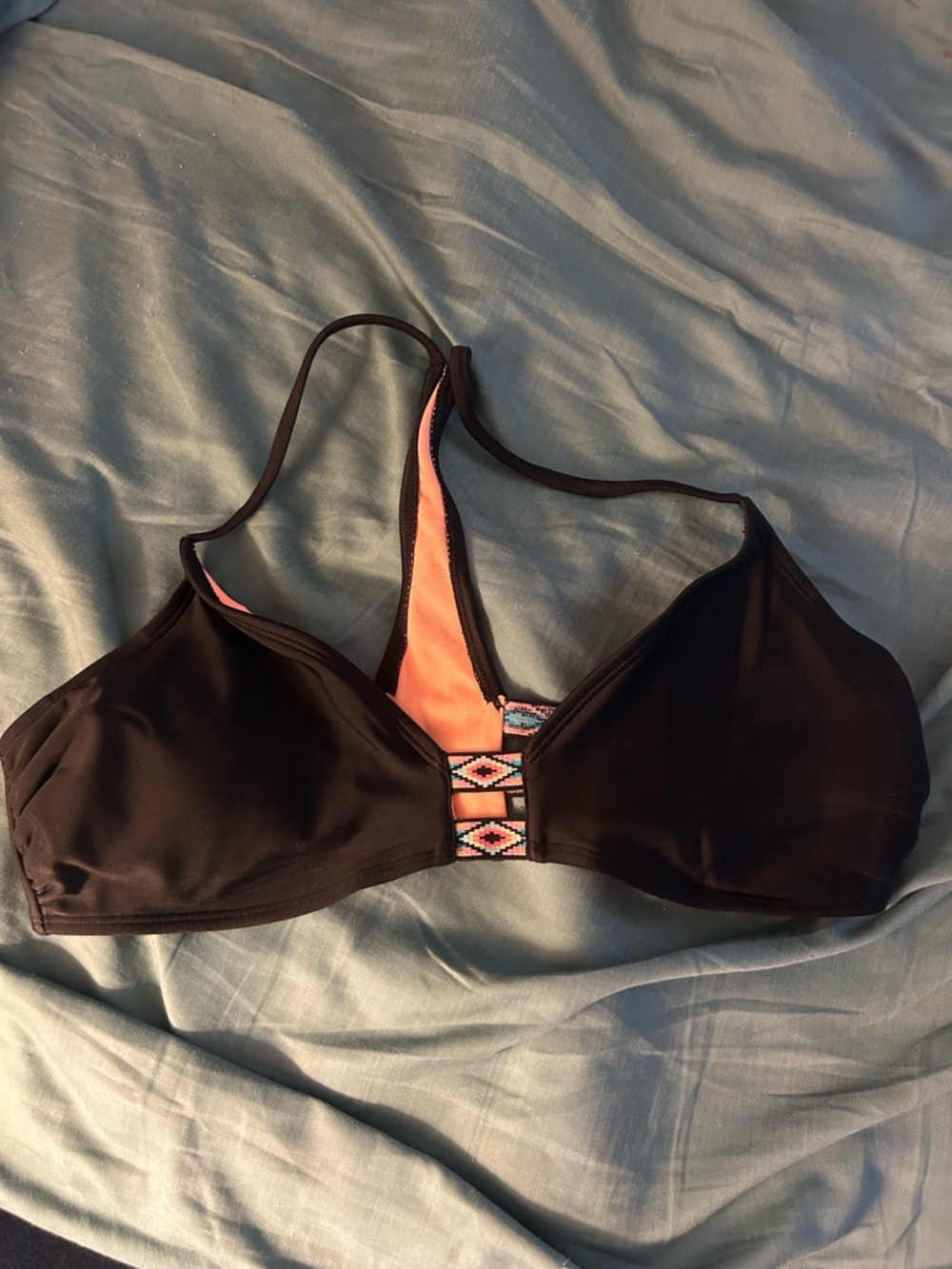 Xhilaration Black Bikini Bralette with Coral & Aztec Detail